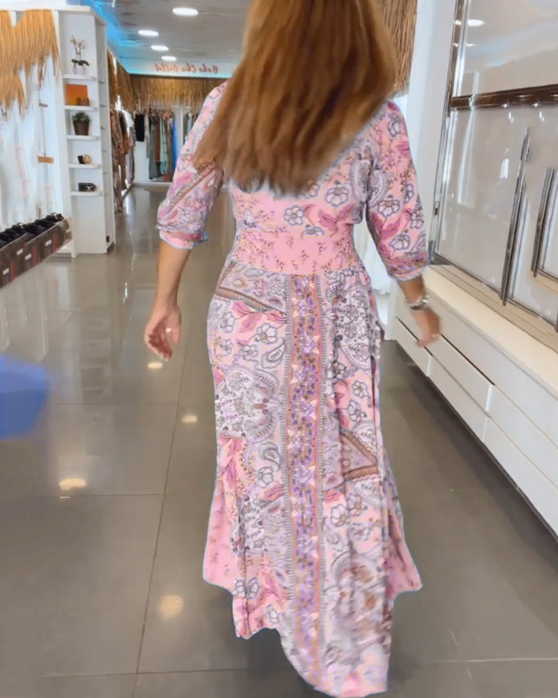 Helia™ - Robe de Vacances avec Col en V et Manches 3/4