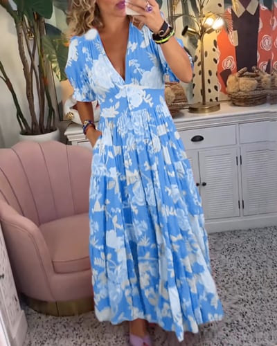 Isabeau™ - Robe Longue Confortable avec Col V et Poches
