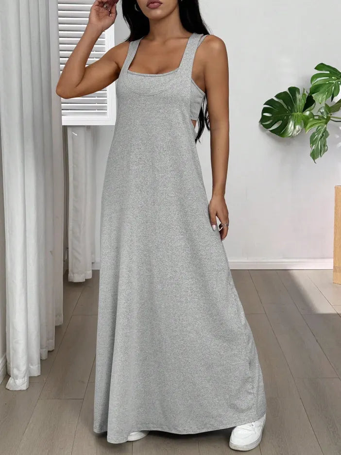 Dorissa - Robe longue femme effet deux pièces avec découpes latérales