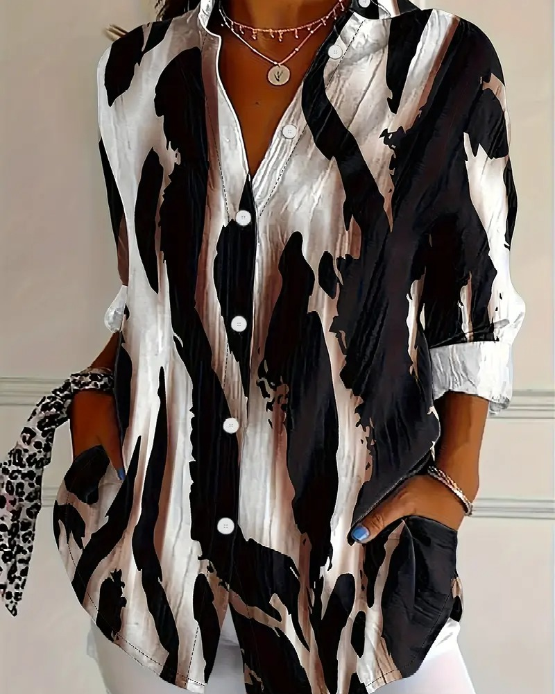 Telyra™ - Blouse Col Montant Imprimé Irrégulier
