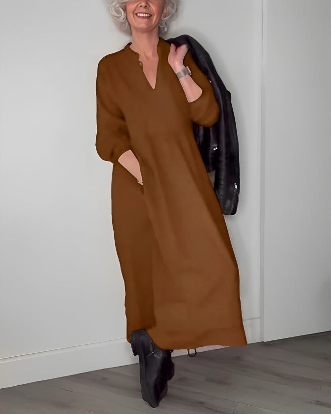 Amanda™ - La robe longue amincissante avec décolleté en V