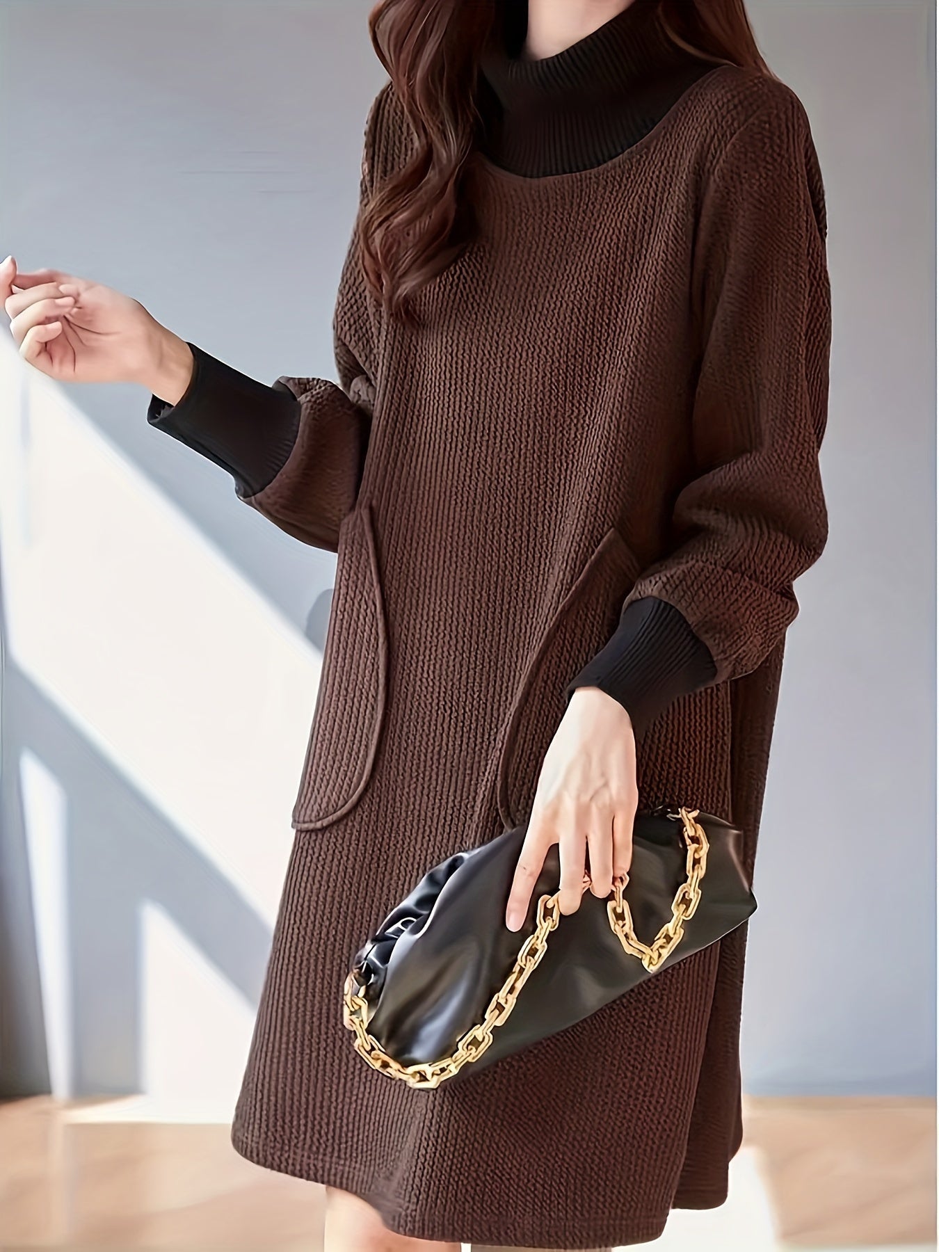 Lydie™ - Robe Midi Chic à Col Haut et Manches Raglan