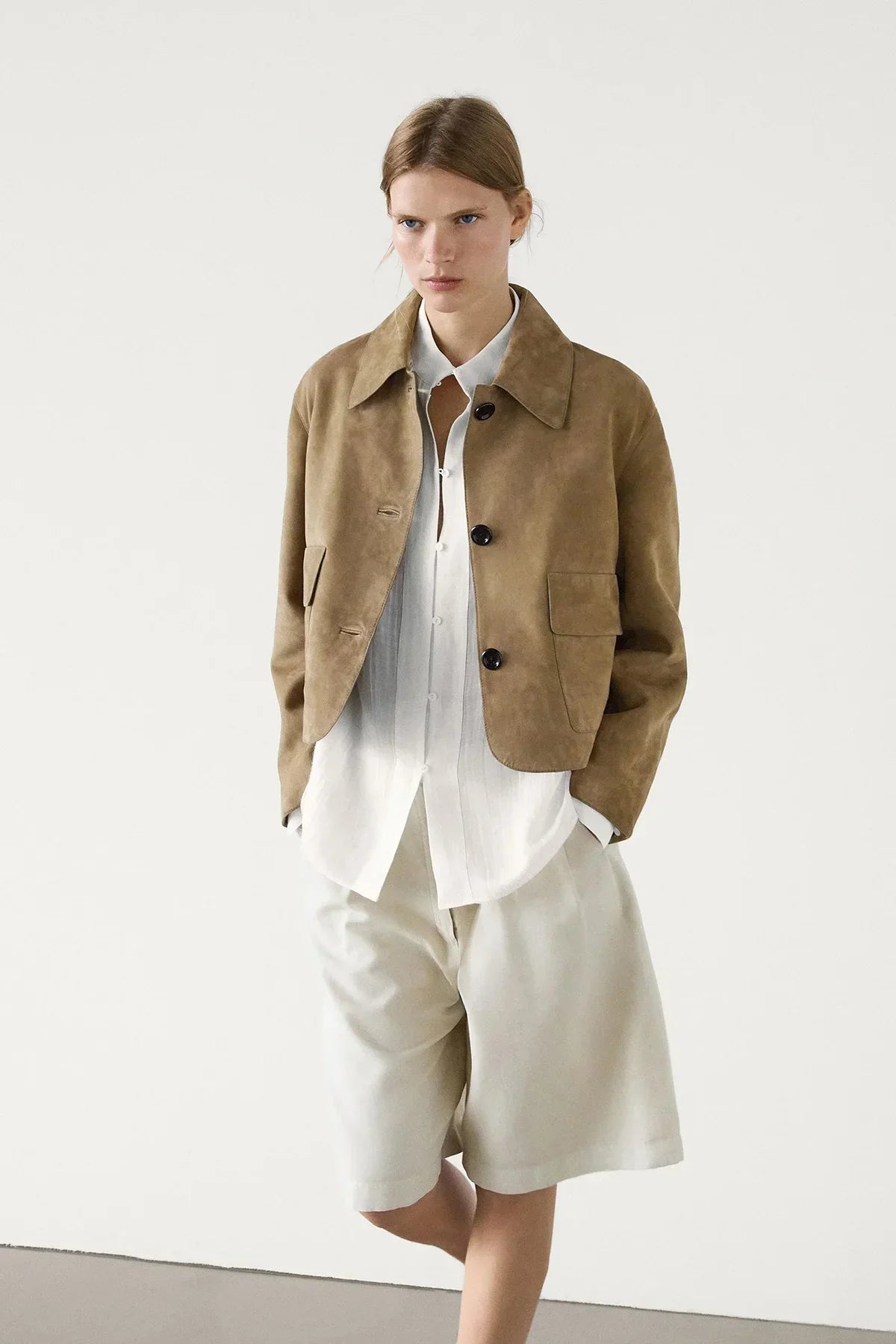 Aveline™ - Veste en Cuir Suédé avec Poches