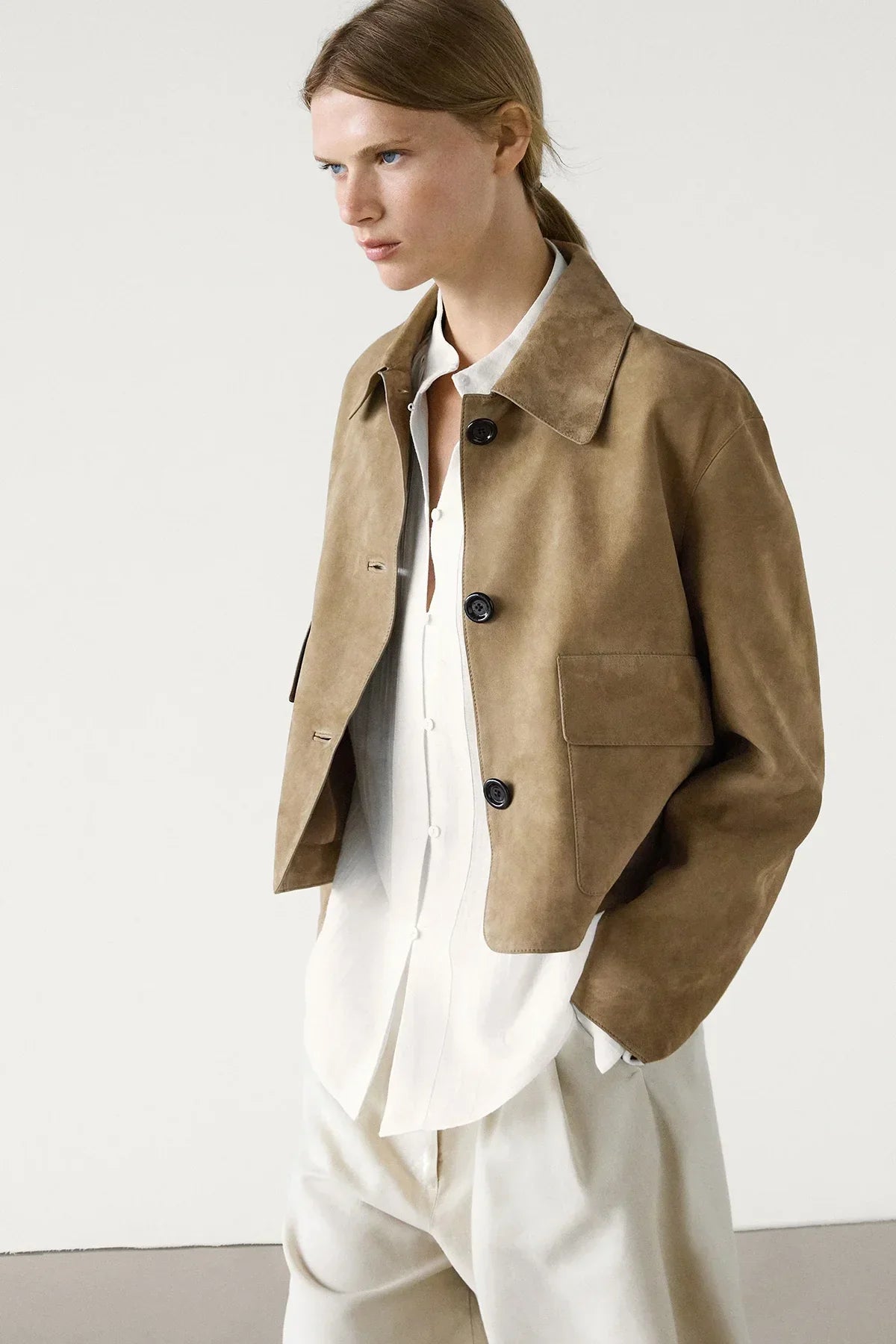 Aveline™ - Veste en Cuir Suédé avec Poches
