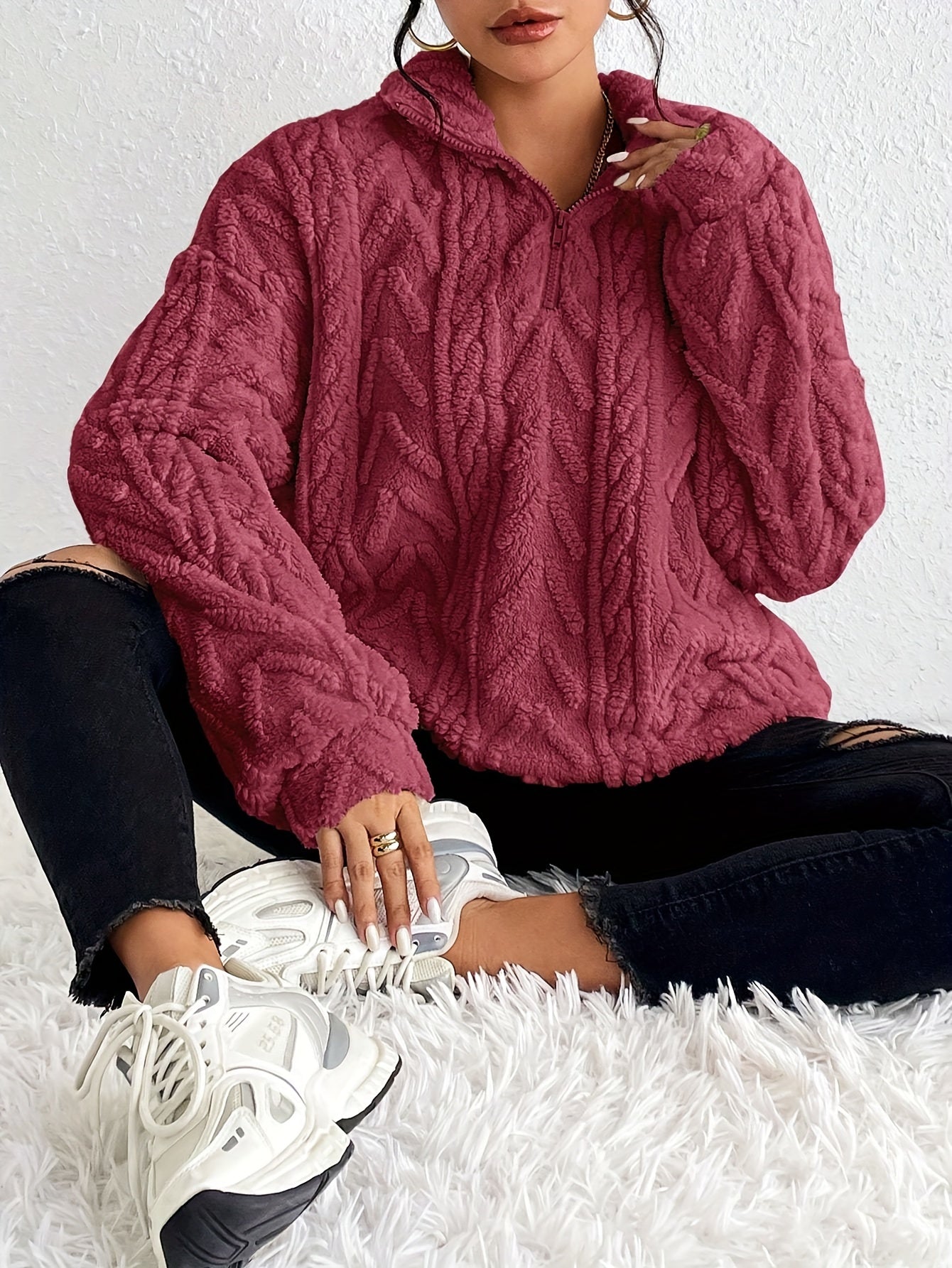 Claudette™ - Sweatshirt Luxe en Fleece à Tricot Cable