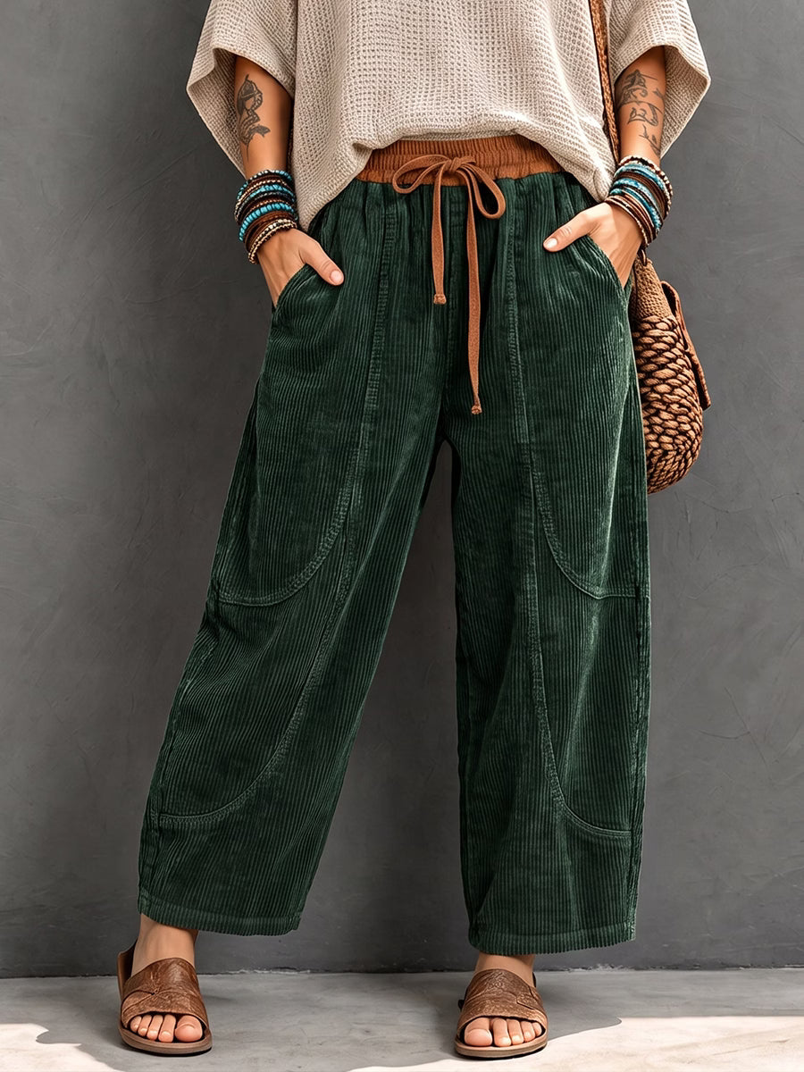 Sientje - Pantalon harem femme en velours côtelé à taille élastique