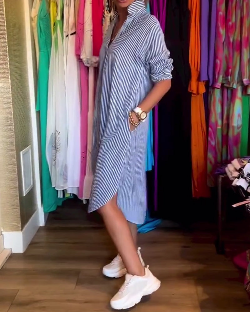 Cato™ - Robe Chemise Rayée à Col Revers