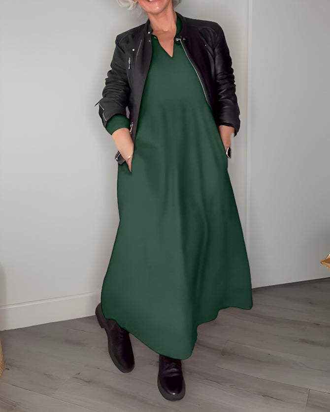 Amanda™ - La robe longue amincissante avec décolleté en V