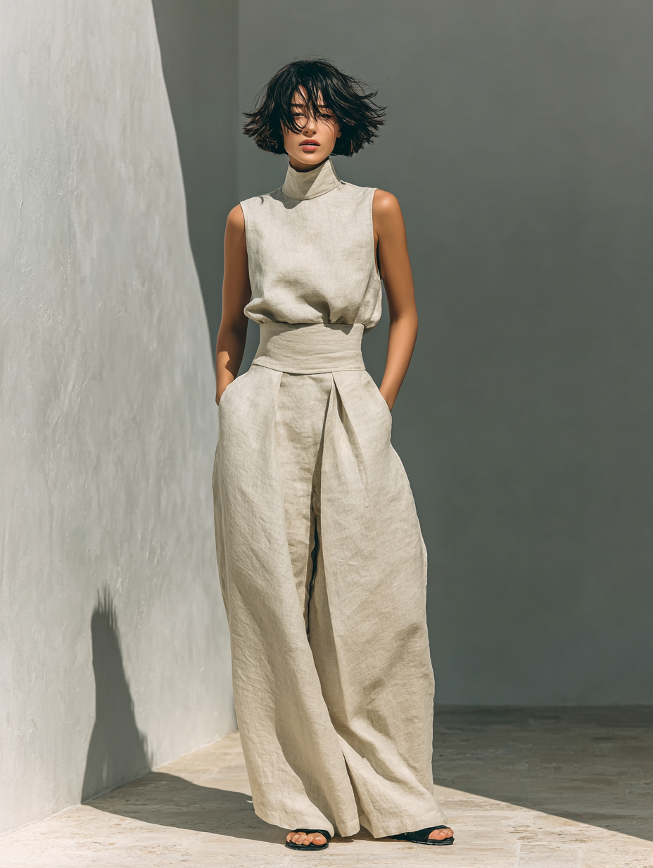 Fynelle™ - Ensemble Élégant Sans Manches & Pantalon Large Femme