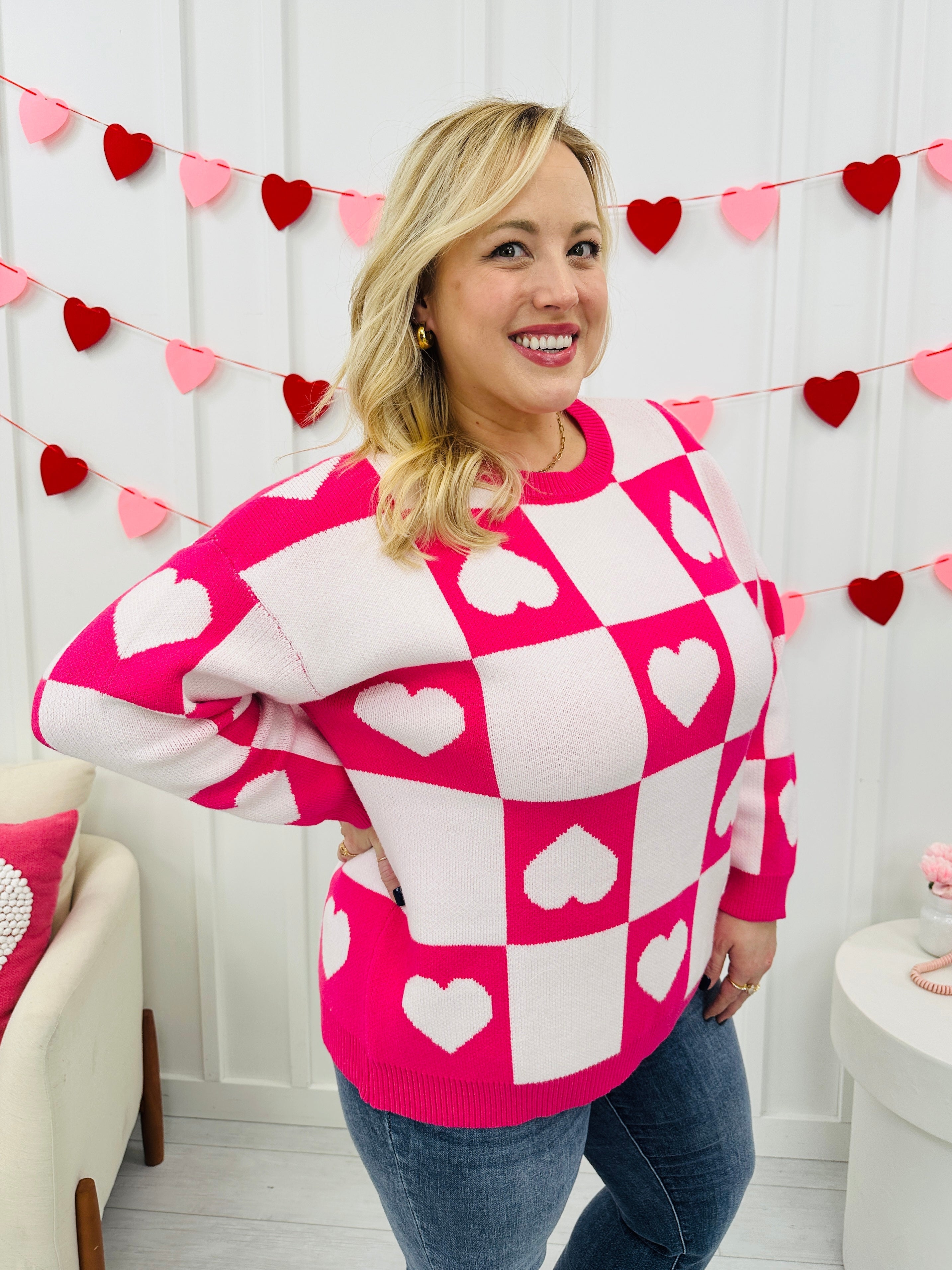 Ottilie™ - Pull Saint-Valentin à Cœurs Carreaux