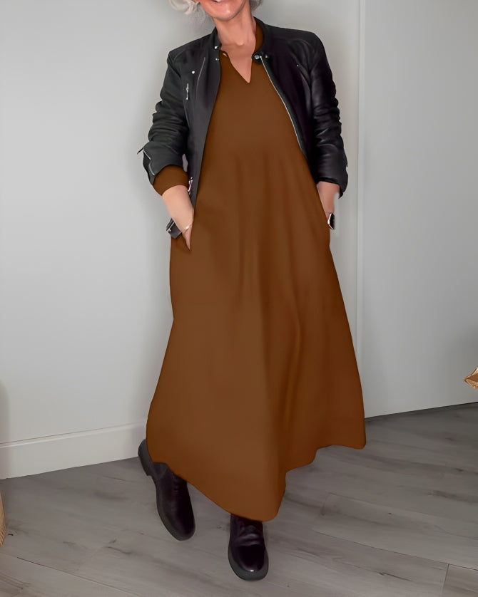 Amanda™ - La robe longue amincissante avec décolleté en V