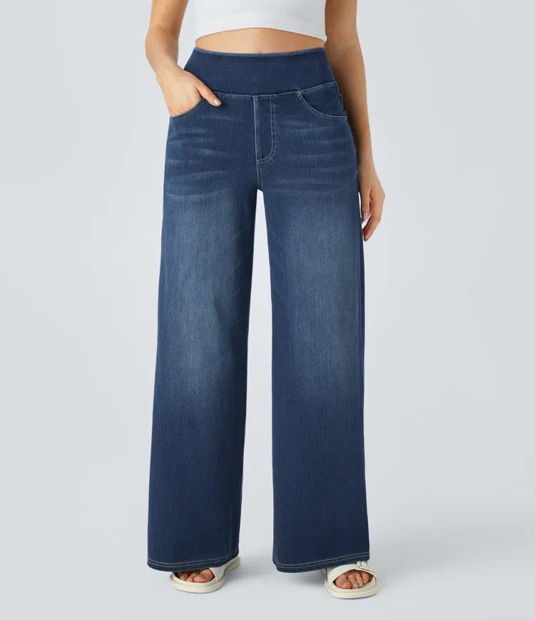 Ruvessa™ - Jean femme taille haute jambe large très extensible coupe moderne