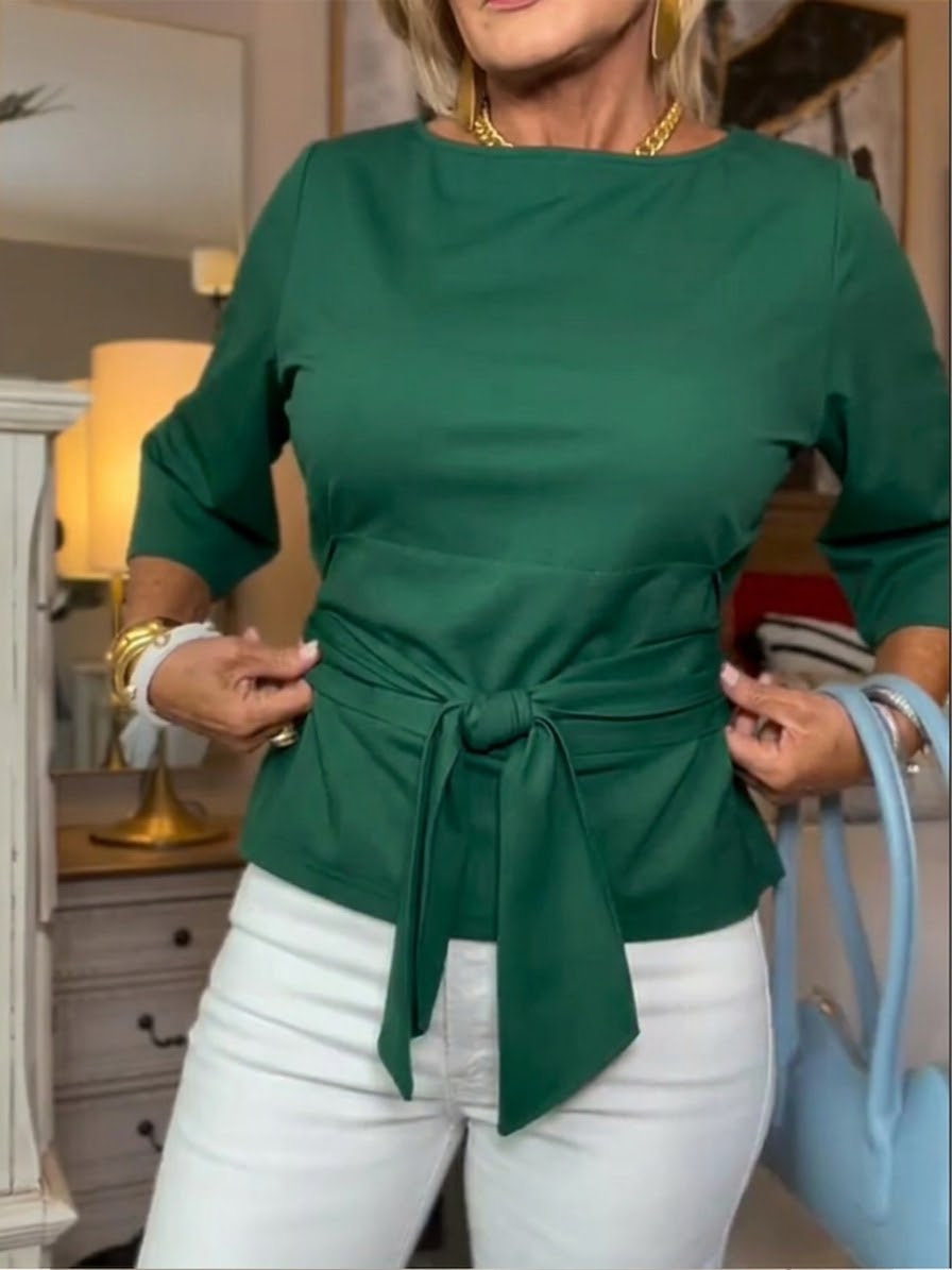 Lethira™ - Top Femme Coton Coupe Ample avec Nœud Ajustable
