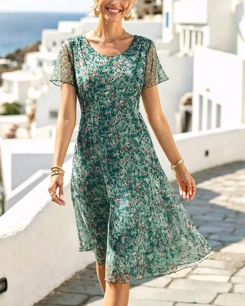 Rovena - Robe à fleurs pour femmes avec manches courtes et coupe A