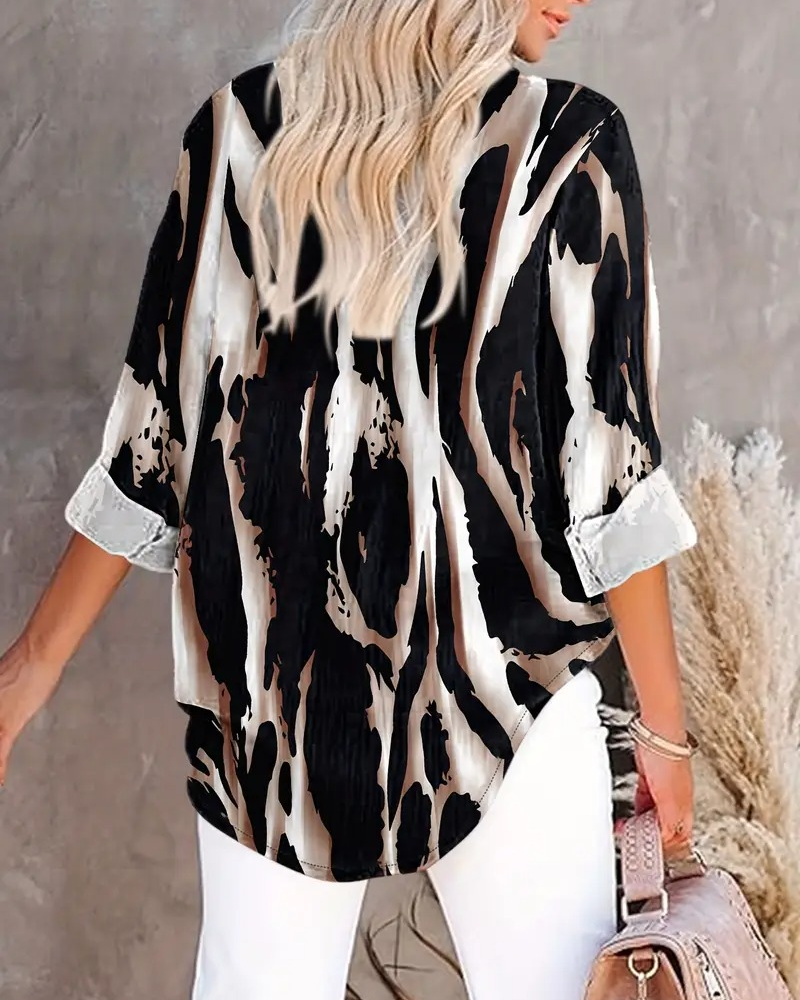 Telyra™ - Blouse Col Montant Imprimé Irrégulier