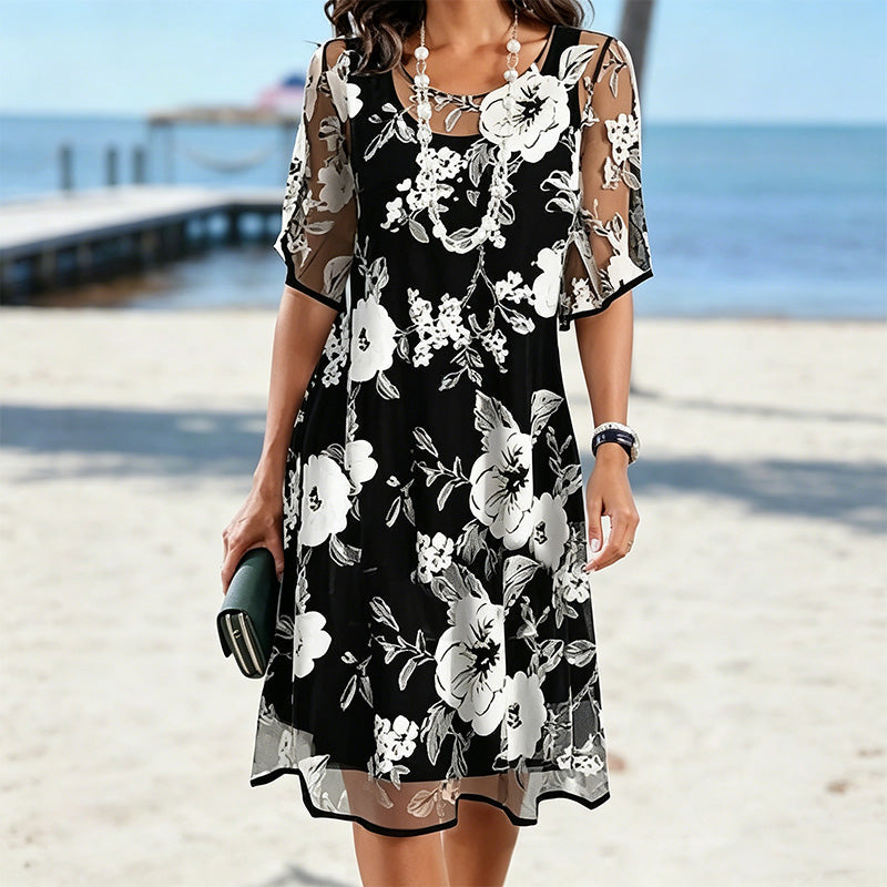 Loryxa™ - Robe femme chiffon floral élégante coupe fluide soirée