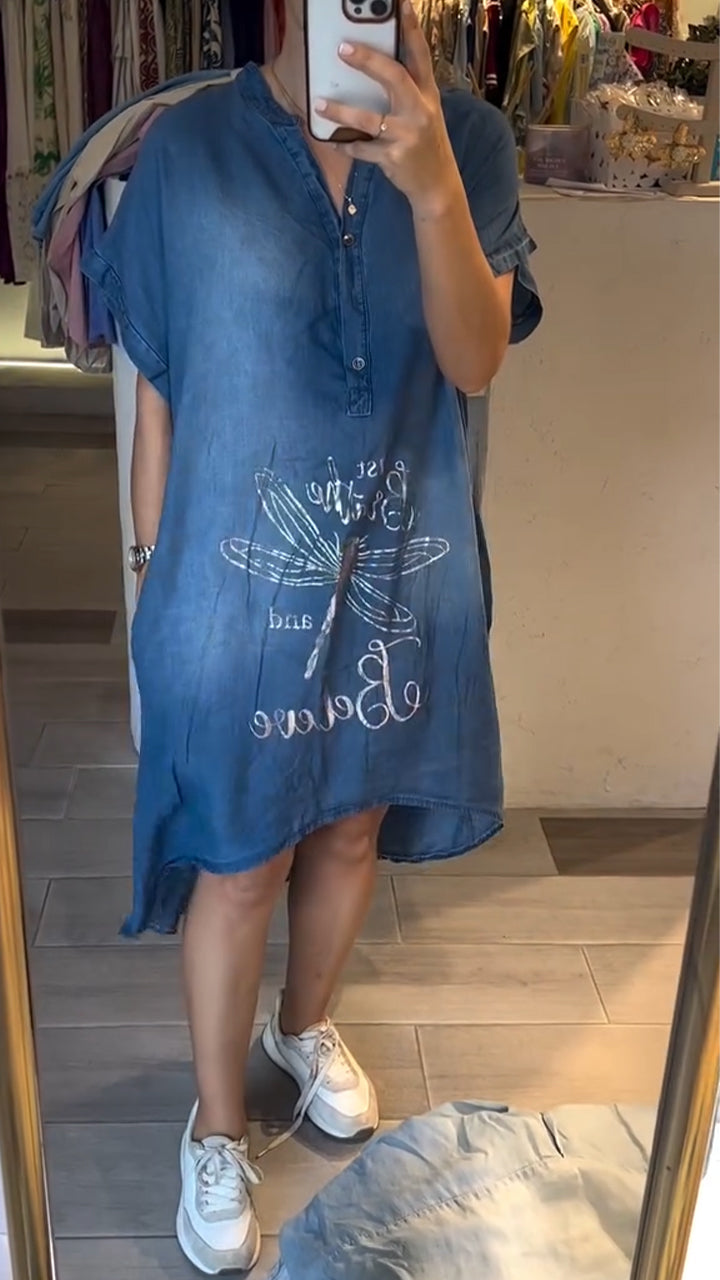 Delphina™ - Robe décontractée en jean avec col en V et boutons, idéale pour un style quotidien