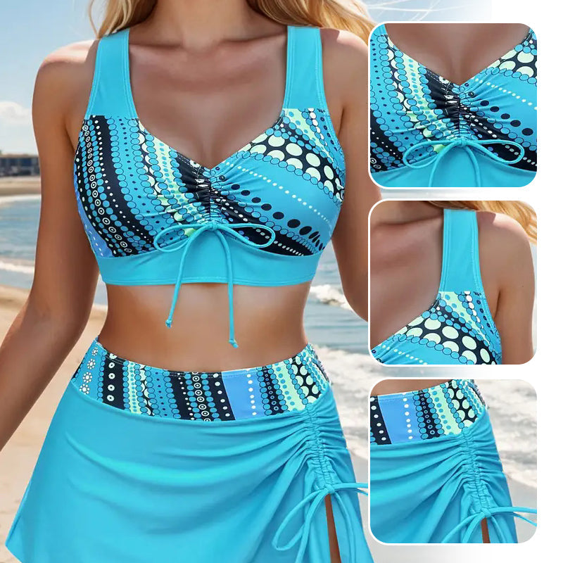 Estrella - Maillot de bain femme trois pièces imprimé avec jupe
