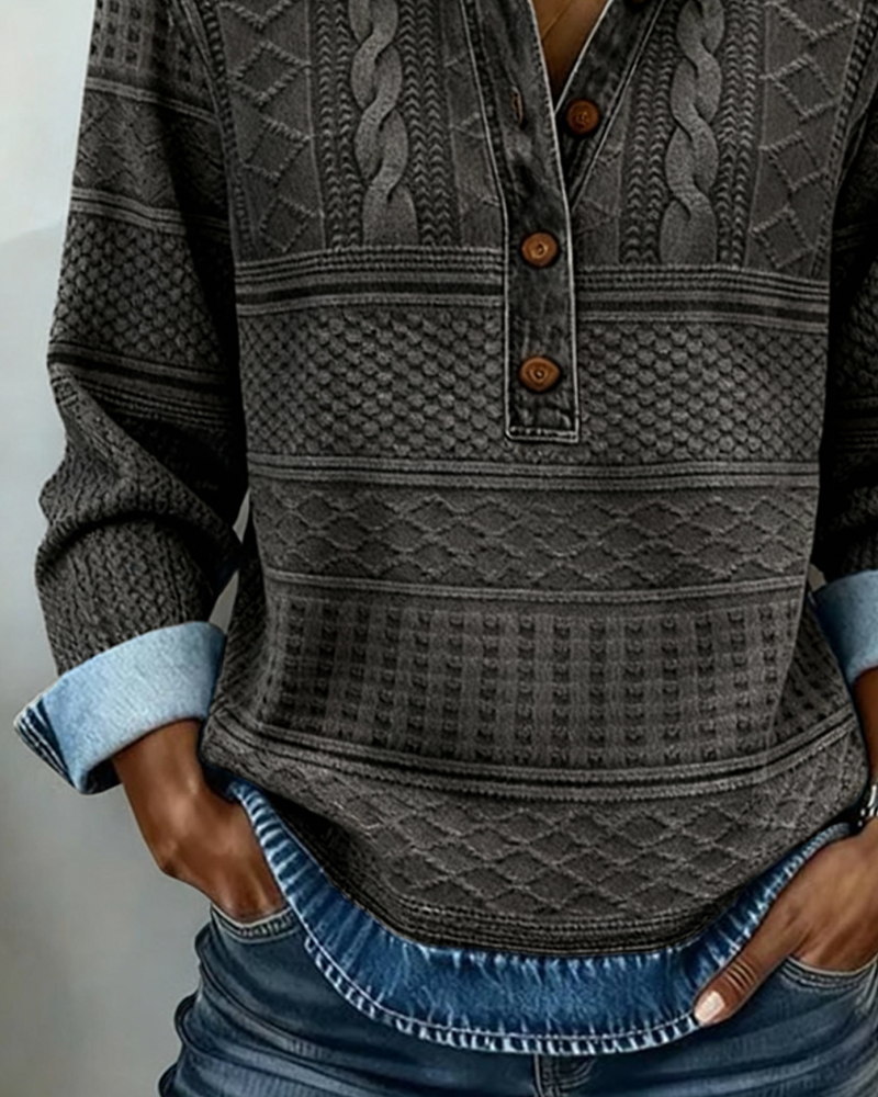 Gwenoriah - Pull Moderne à Demi-Boutonnage – Style Denim Chic