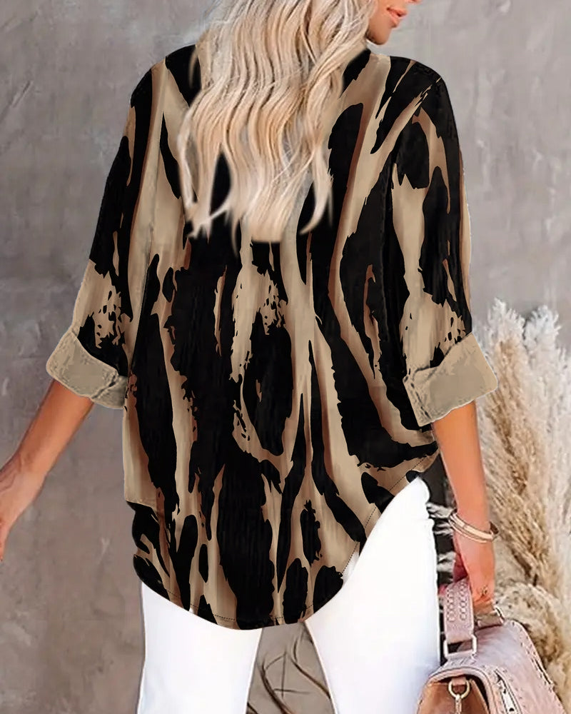 Telyra™ - Blouse Col Montant Imprimé Irrégulier