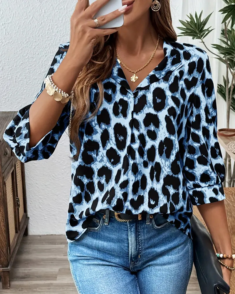 Astoria™ - Blouse à Manches Mi-Longues Imprimé Léopard Large