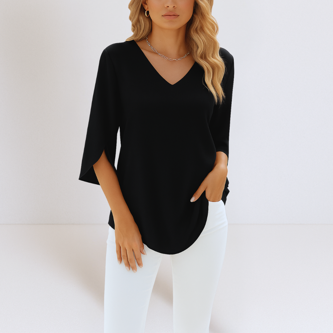 Rialta™ - Blouse élégante à col en V et manches fendues