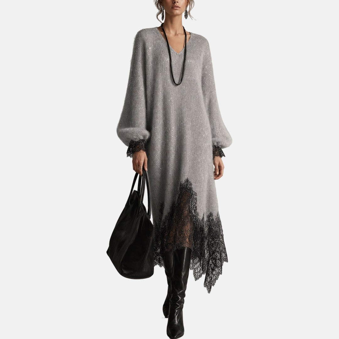 Diny - Robe femme en maille avec dentelle