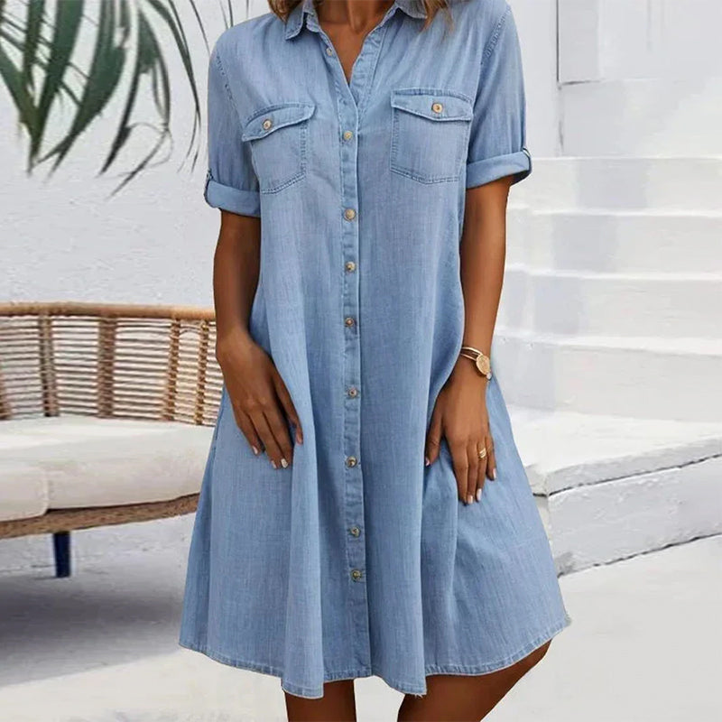 Evelina™ - Robe Midi à Col Revers et Bouton
