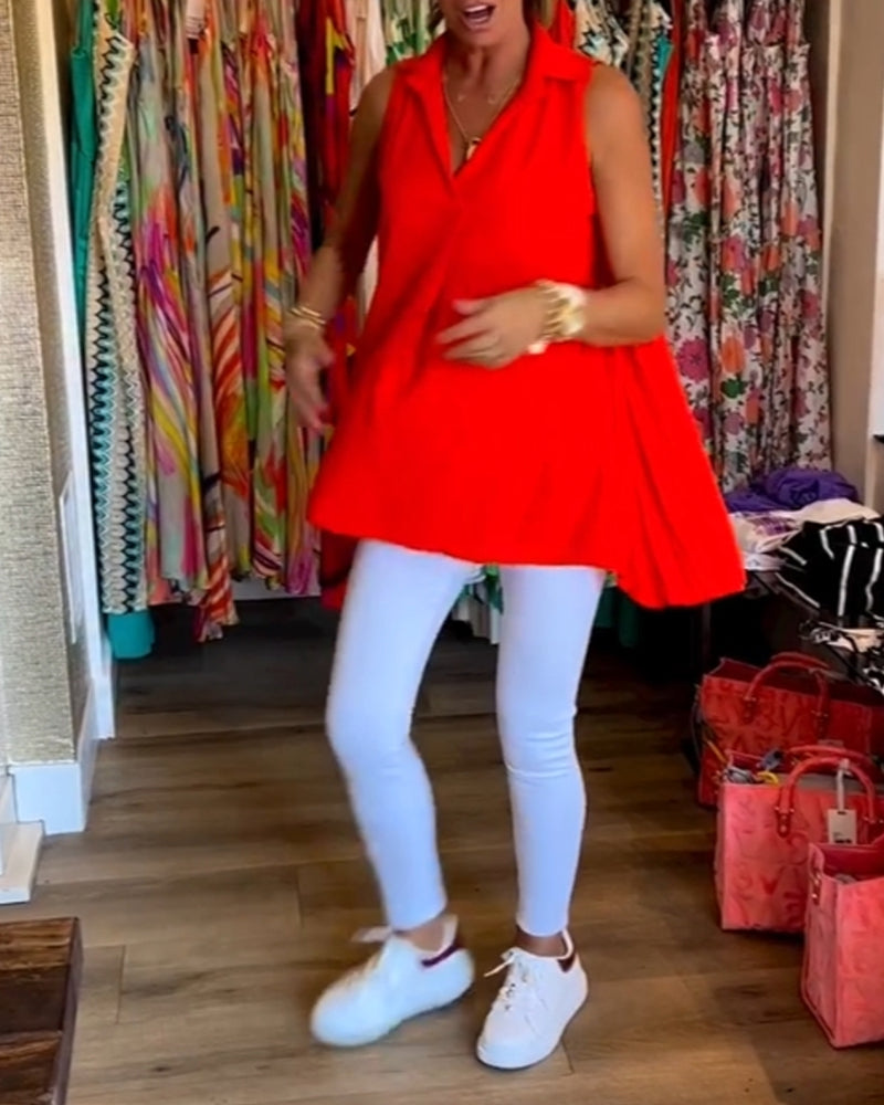 Tahliana™ - Top Sans Manches avec Volants Subtils et Revers Élégants