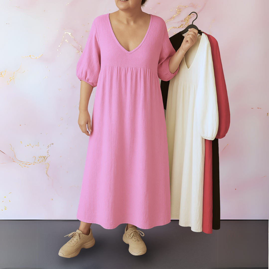 Cléo™ - Robe Unicolore avec V-hals