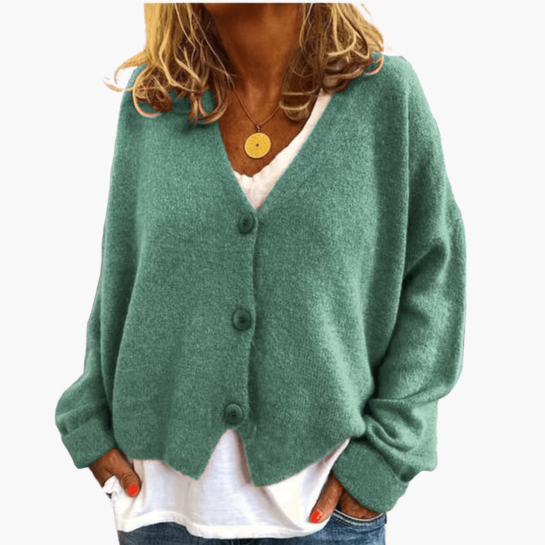 Sixtine - Cardigan Femme Doux en Tricot à Boutons et Coupe Décontractée