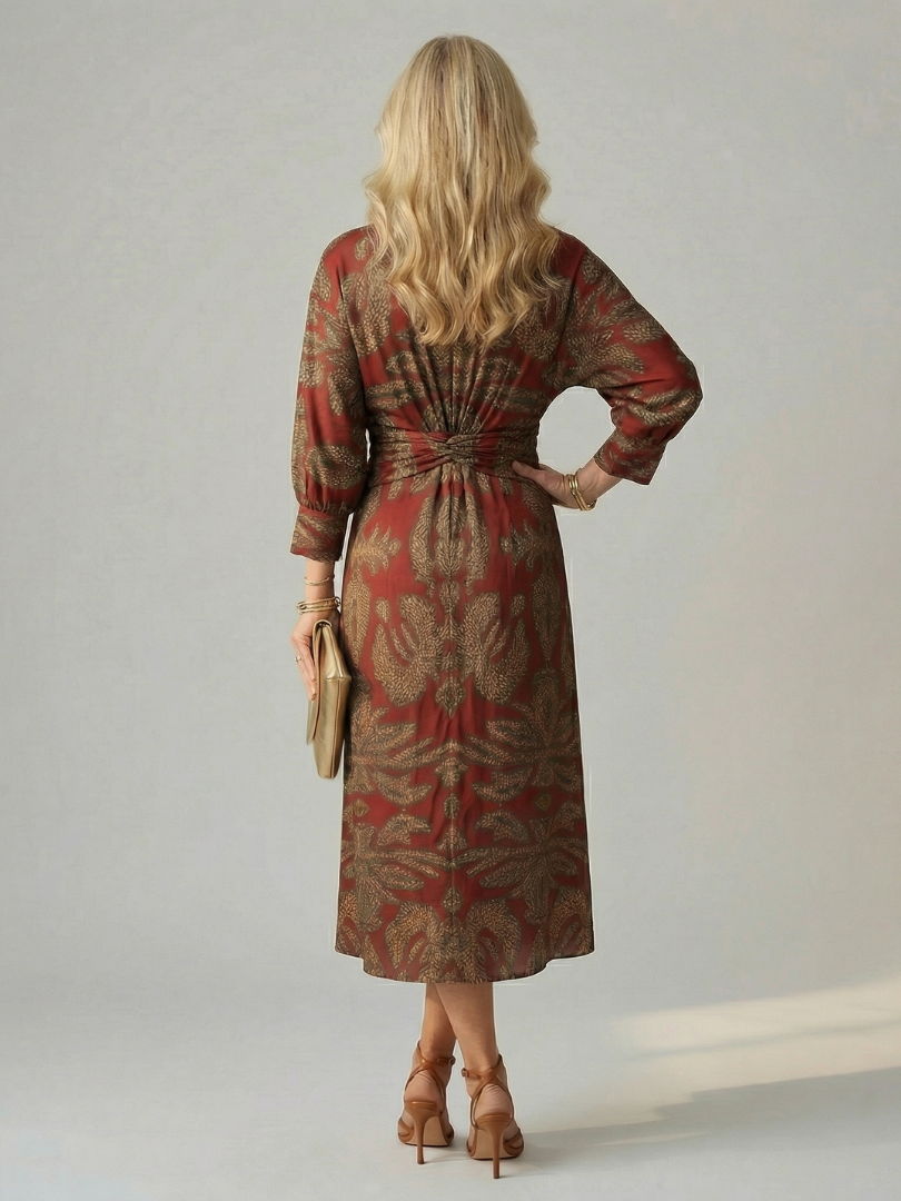Falune™ - Robe femme midi croisée imprimée taille cintrée élégante