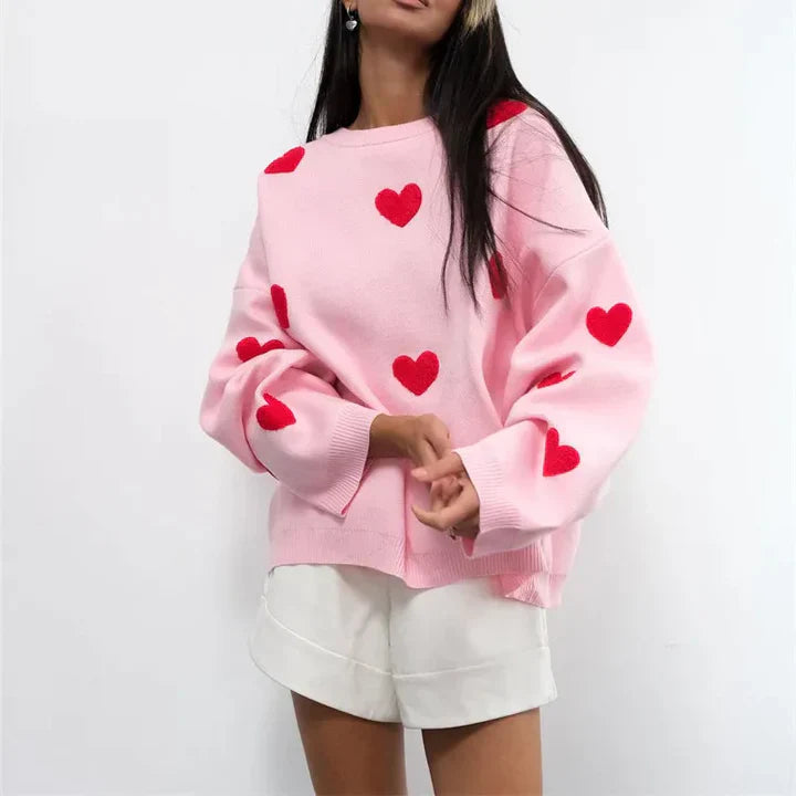 Abigail™ - Pull Tricoté à Motif Cœur