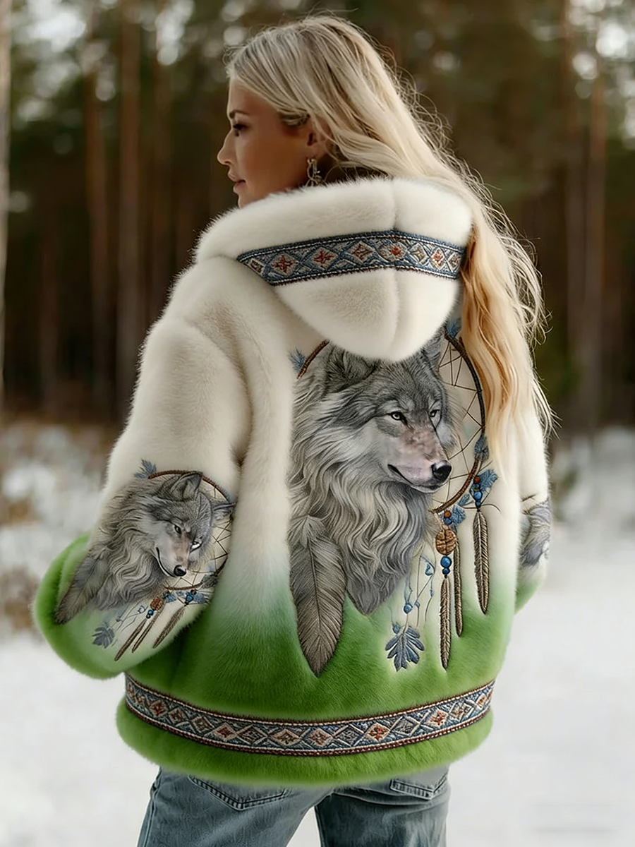 Dahlina™ - Veste Femme Douce À Capuche Imprimé Loup