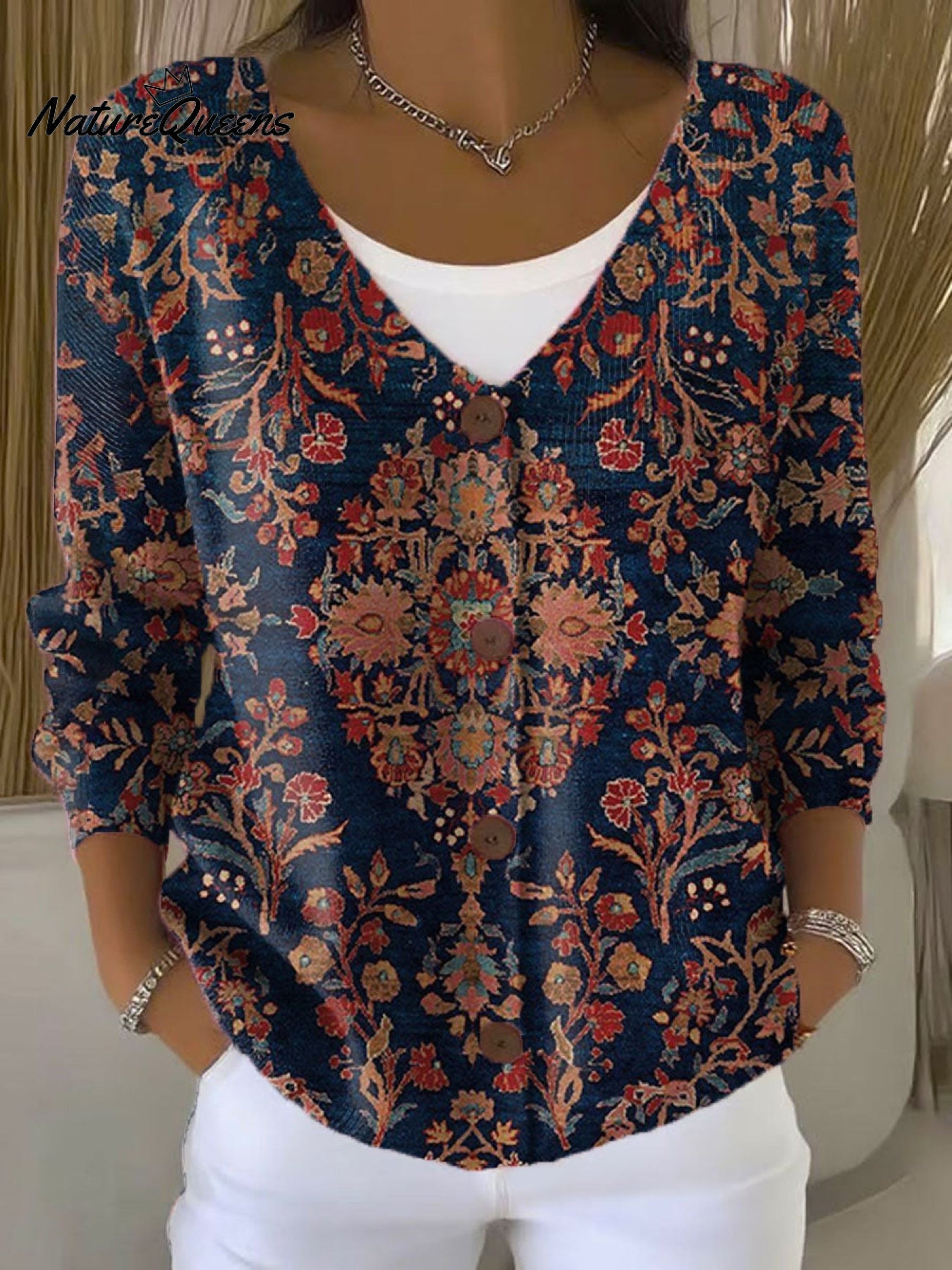 Jovelle™ - Robe Tunique Vintage à Imprimé Floral et Poches en Lin pour Femme