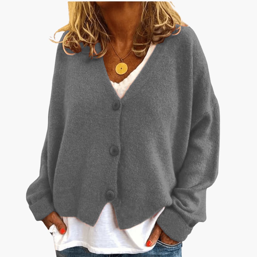 Sixtine - Cardigan Femme Doux en Tricot à Boutons et Coupe Décontractée