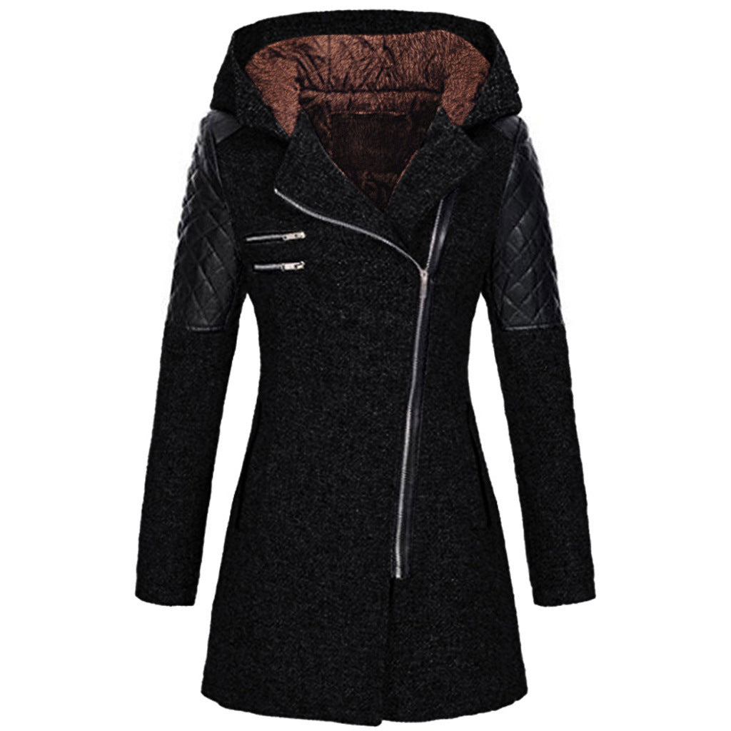Brechtien - Manteau femme à capuche avec zip asymétrique et manches matelassées