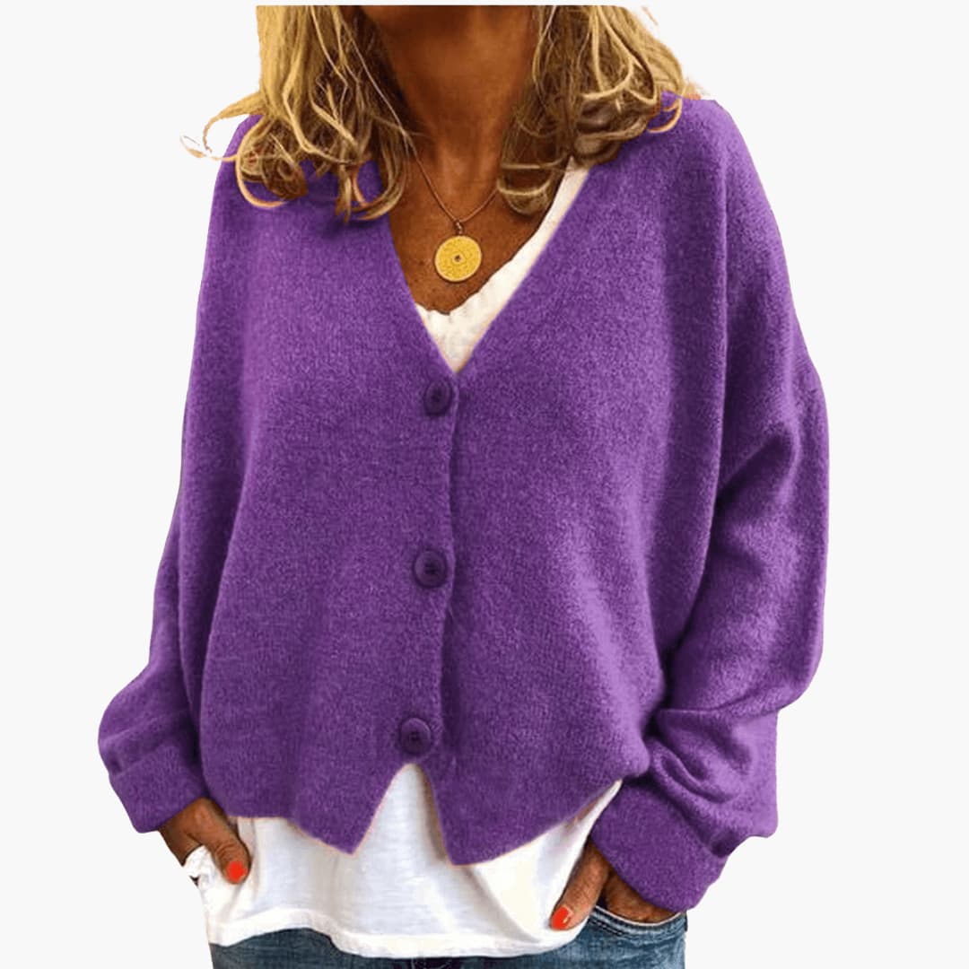 Sixtine - Cardigan Femme Doux en Tricot à Boutons et Coupe Décontractée
