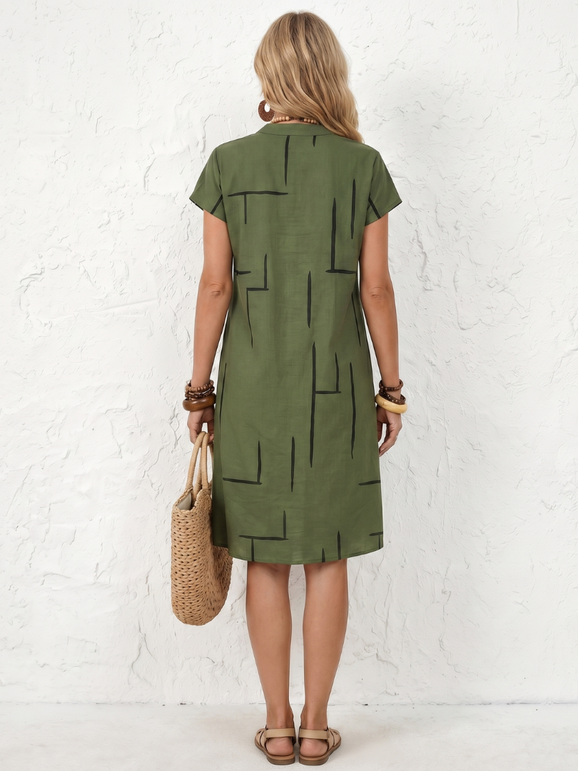 Olivrixa™ - Robe femme mi-longue à imprimé abstrait en coton lin coupe décontractée