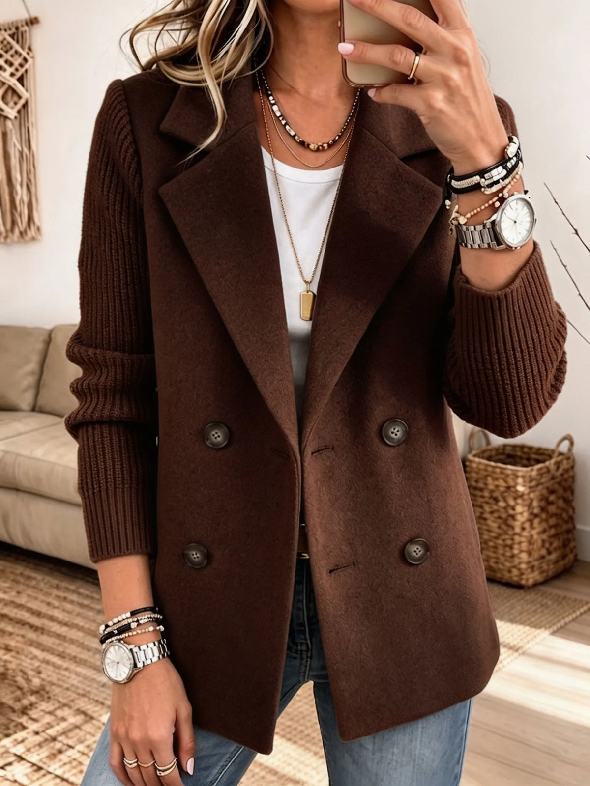 Marjanne - Veste femme élégante à manches en tricot côtelé