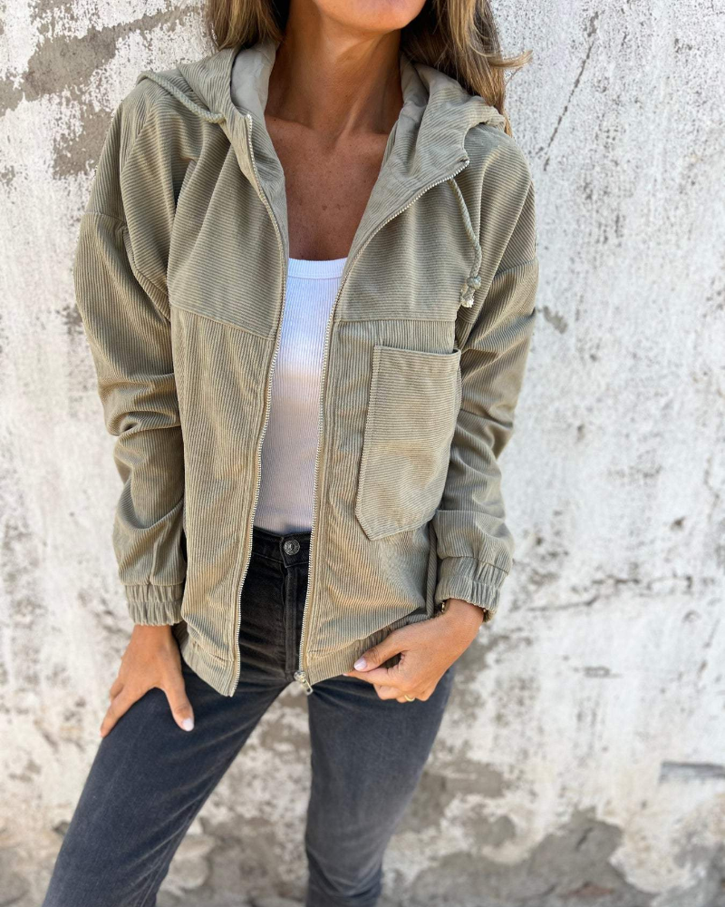 Lyra™ - Veste à Capuche en Velours Côtelé avec Fermeture Éclair