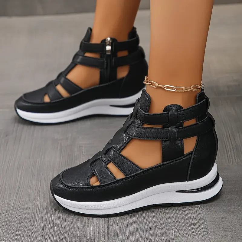 Romina™ - Sandales à Talon Compensé Élégantes et Légères avec Fermeture Éclair Latérale