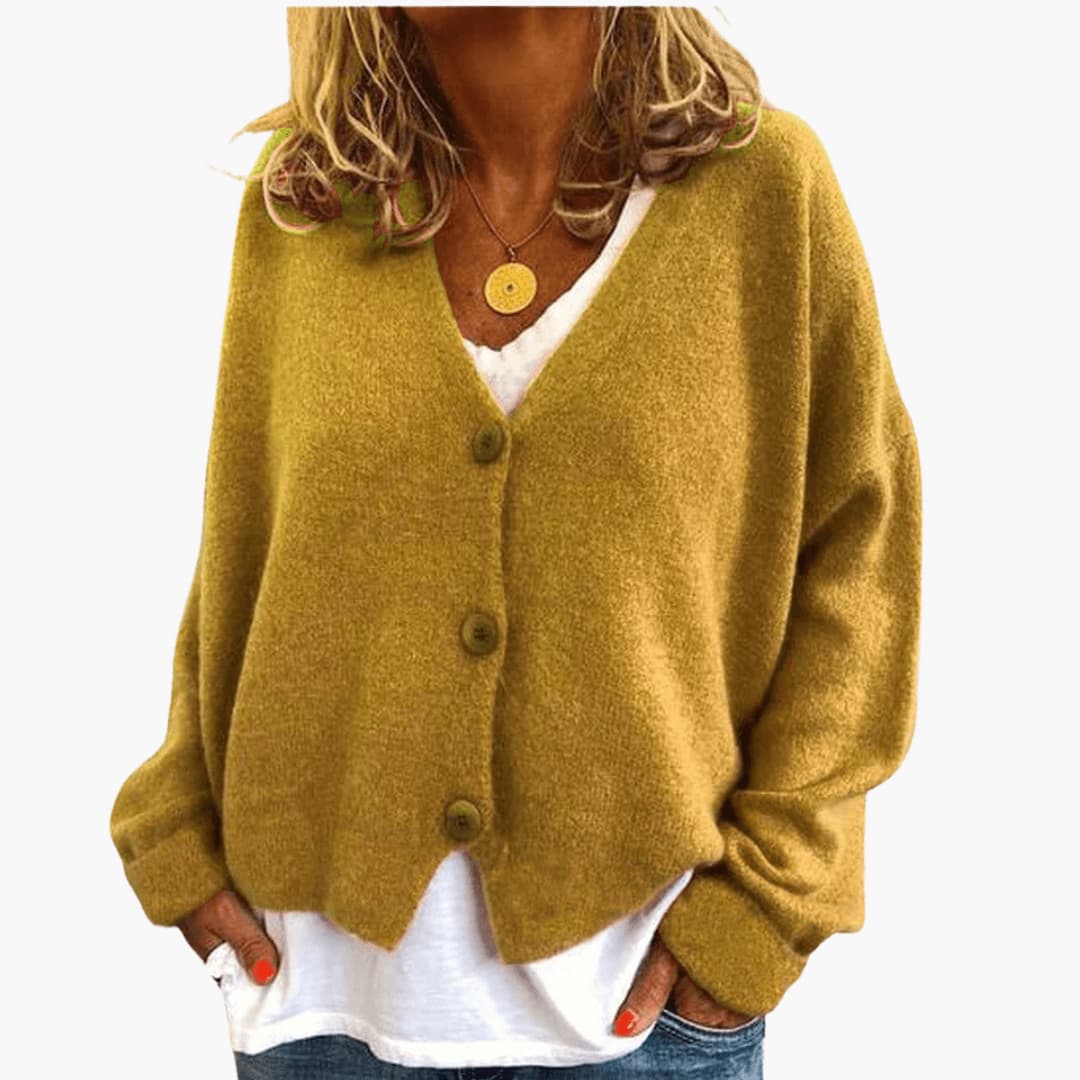 Sixtine - Cardigan Femme Doux en Tricot à Boutons et Coupe Décontractée