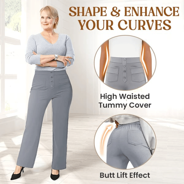 Nara™ - Haute élasticité - Pantalon décontracté taille haute à jambe droite