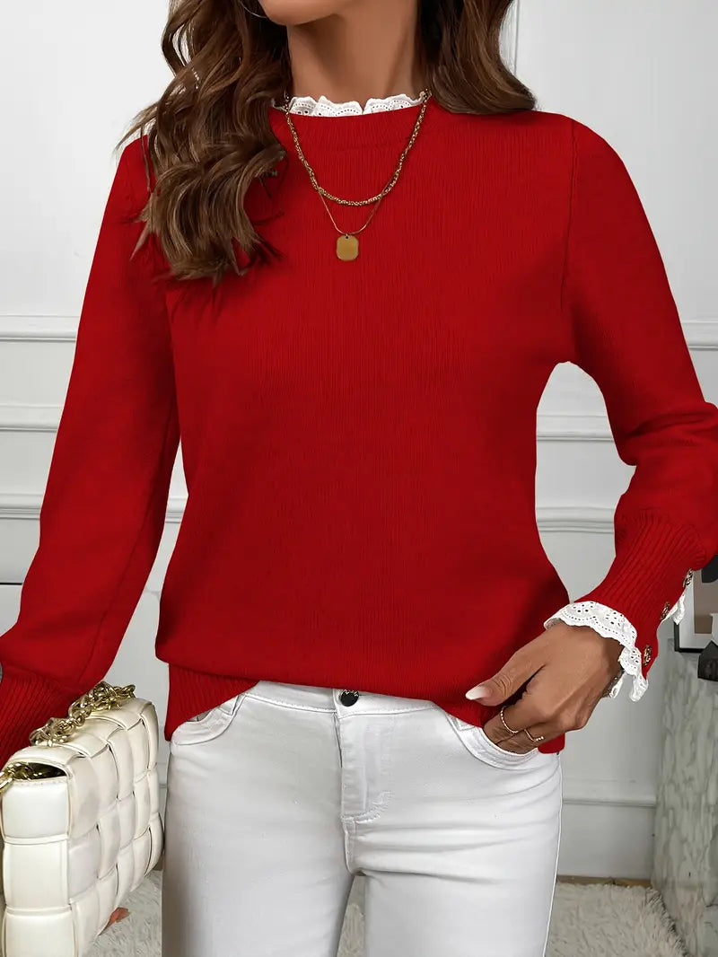 Inaya™ - Pull en tricot élégant à volants et boutons