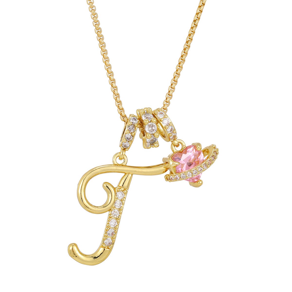 Carmelle™ - Collier Initiale Avec Cœur Rose Brillant