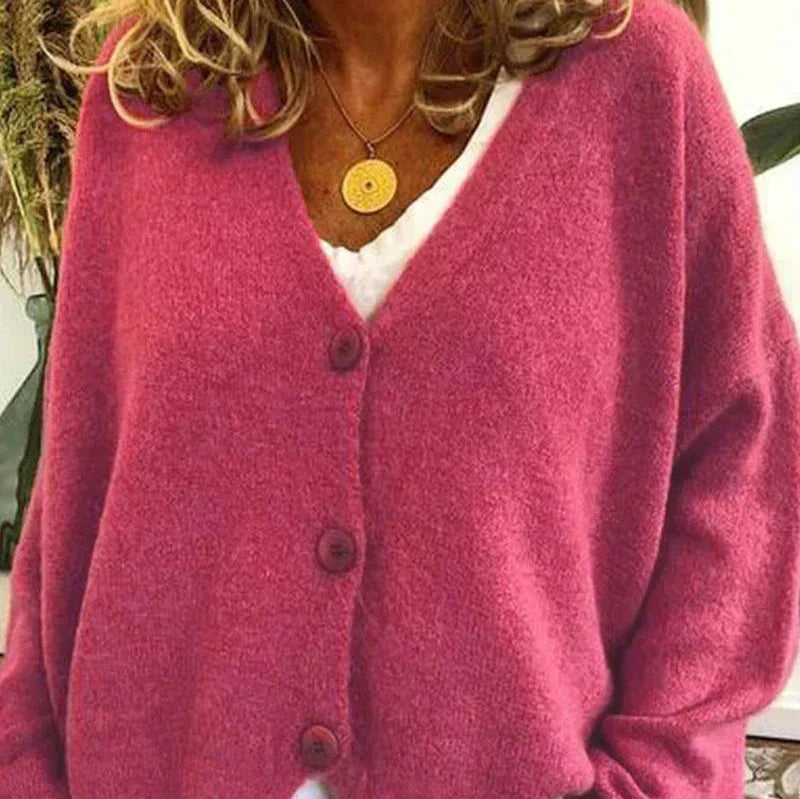 Sixtine - Cardigan Femme Doux en Tricot à Boutons et Coupe Décontractée