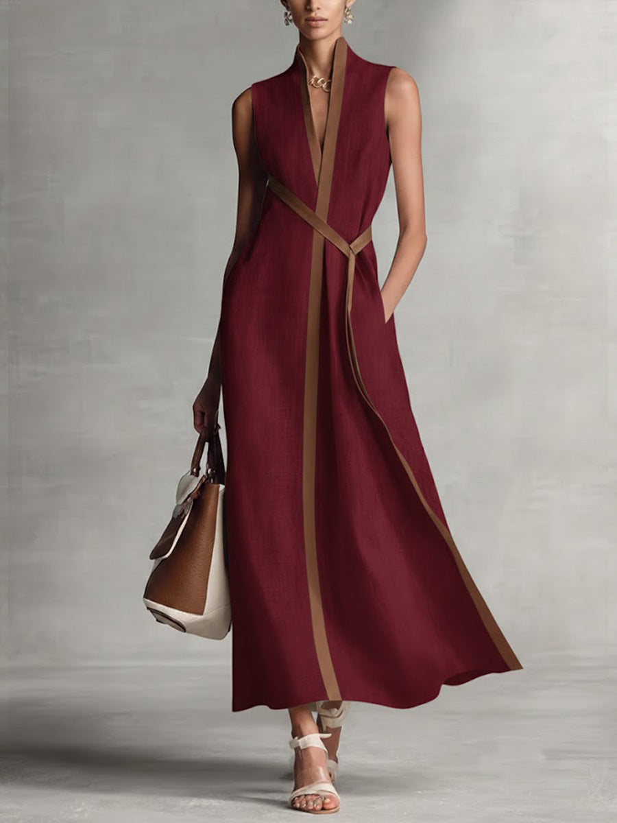 Azyra™ - Robe Longue Femme Fluide Sans Manches Coupe Élégante Taille Croisée