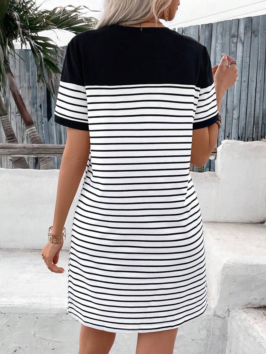 Leina™ - Robe Décontractée à Rayures et Imprimé Patchwork Cœur