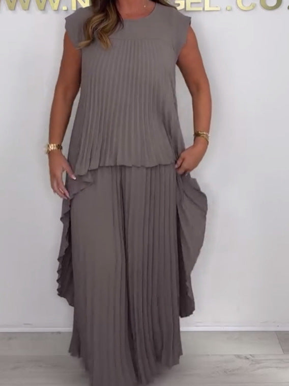 Nelia™ - Ensemble Décontracté avec Top Midi à Manches Courtes et Pantalon à Taille Élastique